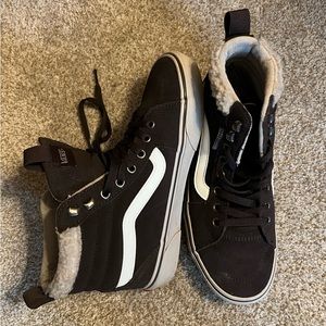 VANS high-tops. Brown suede with Sherpa trim size 8. Wore twice. EUC!